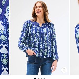 Mary Square NWT Janelle top in ‘Ikat Stripe Navy’ size Small